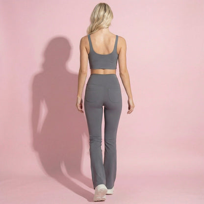 Anna-Kaci Women's High-Waist Flared Leggings with Stretch Fabric and Contoured Fit