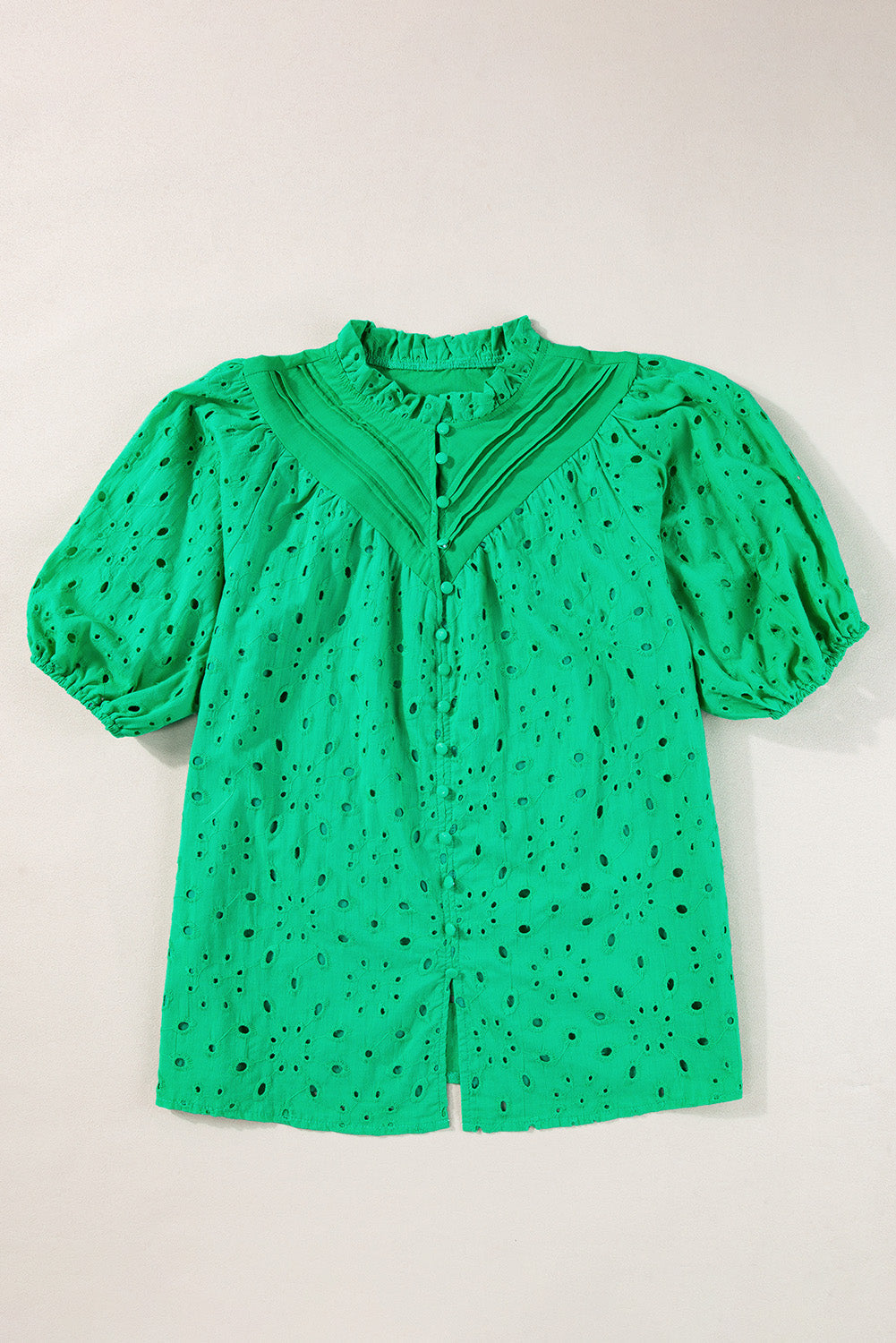 Threaded Pear Arielle Embroidered Hollow-out Puff Sleeve Blouse