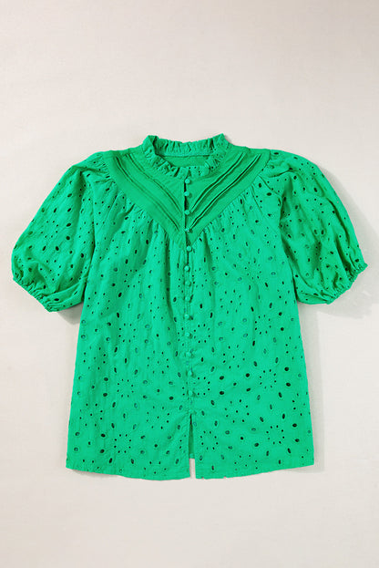 Threaded Pear Arielle Embroidered Hollow-out Puff Sleeve Blouse