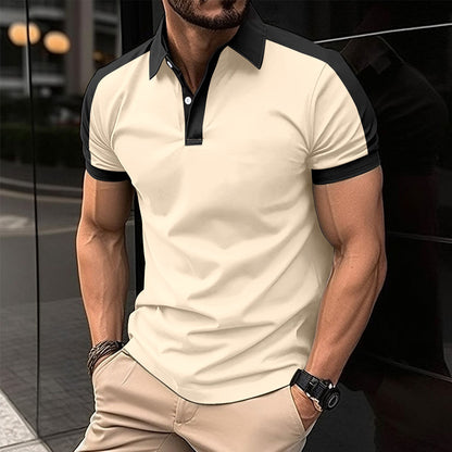 Men's Short Sleeve Business Casual Polo Shirt | Summer Lightweight Cotton Blend Dress Shirt | Premium Solid Color Semi-Formal Polo for Men