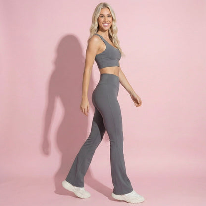 Anna-Kaci Women's High-Waist Flared Leggings with Stretch Fabric and Contoured Fit