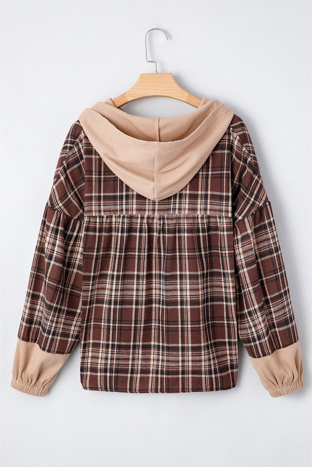 Threaded Pear Lauren Plaid Patchwork Long Sleeve Hooded Top