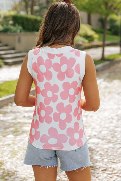 Threaded Pear Andi Flower Knitted V Neck Tank Top