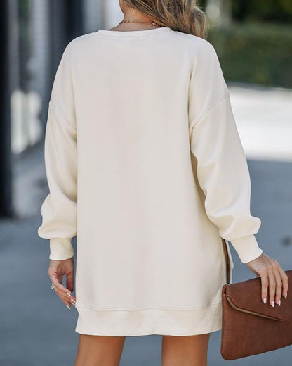 ✨Trend Women’s Long Sleeve Pullover Sweatshirt Zipper Slit Casual Dress