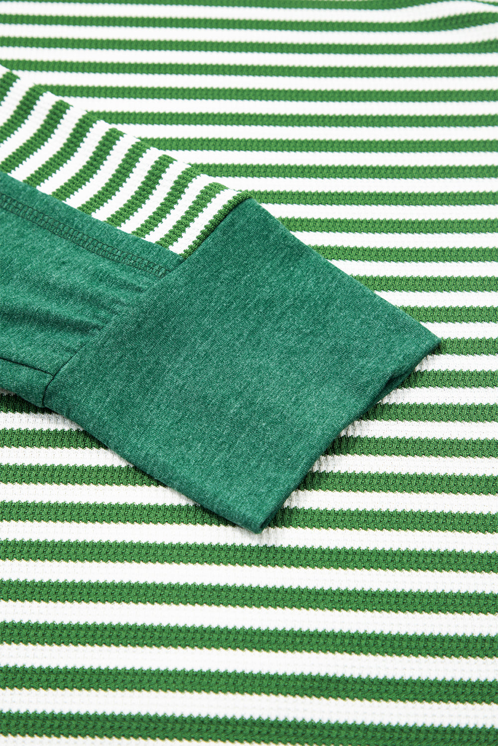 Threaded Pear Green Stripe Exposed Seam Patchwork Plus Size Thermal Top
