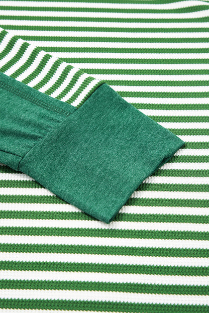 Threaded Pear Green Stripe Exposed Seam Patchwork Plus Size Thermal Top