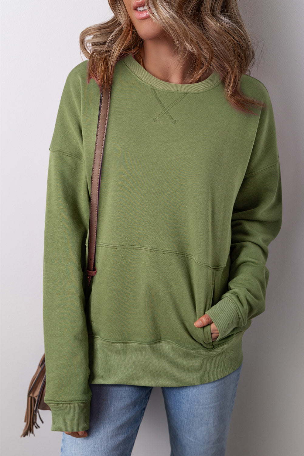 Threaded Pear Ainsley Crisscross Stitching Loose Sweatshirt