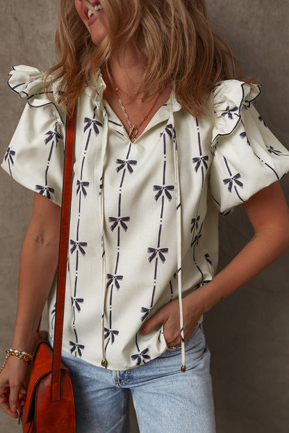 Threaded Pear Maisie Bow Bubble Sleeve Blouse