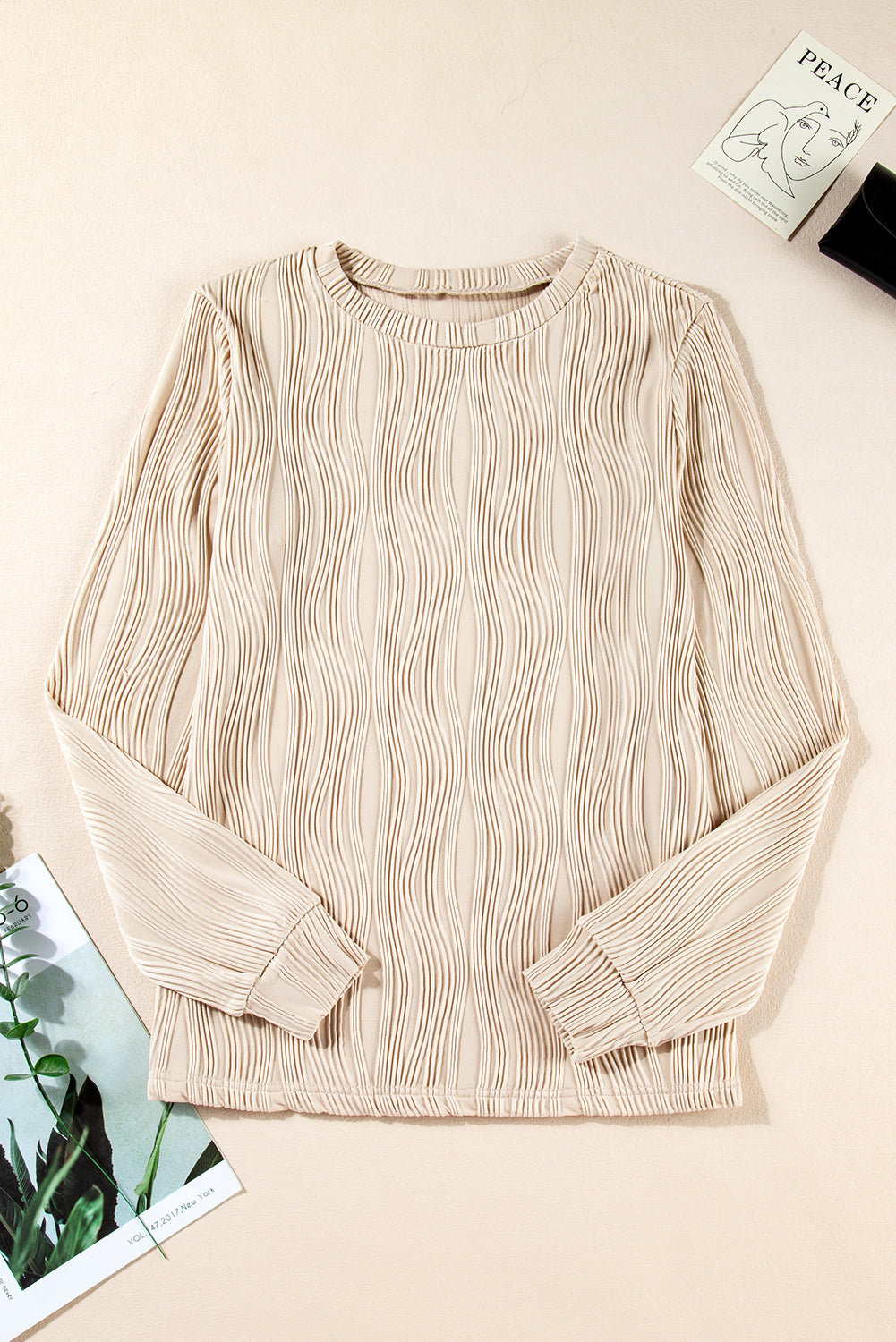 Threaded Pear Ariana Texture Drop Shoulder Long Sleeve Top