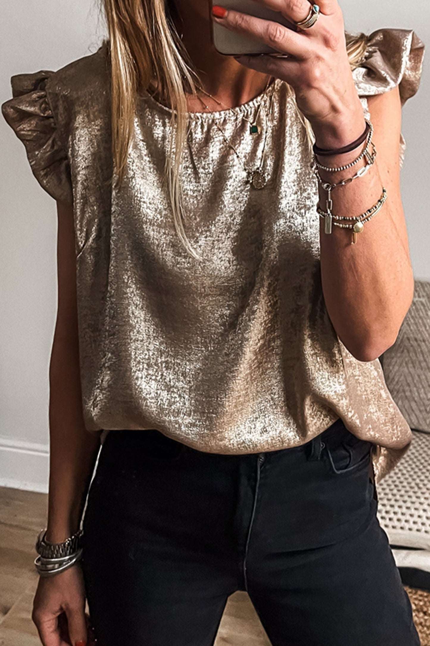 Threaded Pear Parker Ruffle Trim Sleeveless Top
