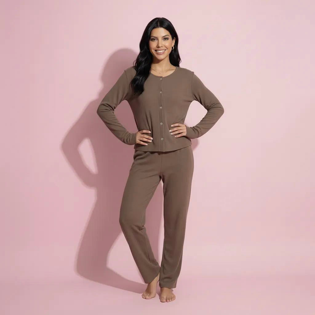 Anna-Kaci Women's 2-Piece Set Soft Knit Lounge Pants and Button-Up Cardigan with Tank Top