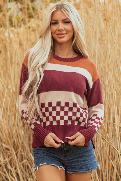 Threaded Pear Noelle Checkered Knitted Sweater