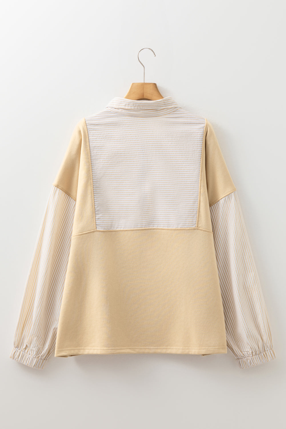 Threaded Pear Khaki Stripe Mix Half Zip French Terry Plus Size Sweatshirt
