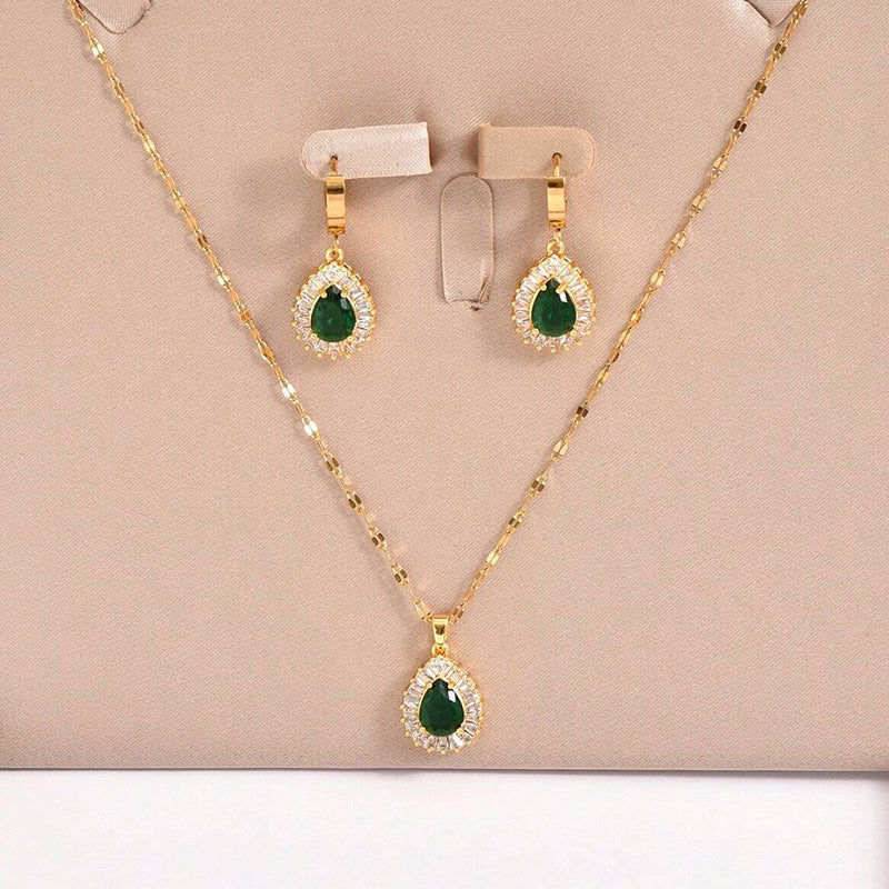 Retro Hong Kong Style Jade White Jewelry Set | Gold-Tone Suit Necklace & Earrings | High-Sense Vintage Minimalist Jewelry | Trendy All-Match 90s Aesthetic Ensemble | 2026 High-Fashion Radiant Women’s Suit Accessories