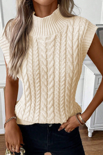 Threaded Pear Sylvia Cable Knit High Neck Sweater Vest