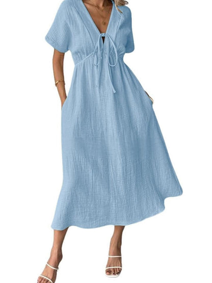 Women's Summer Solid Color V-Neck Dress