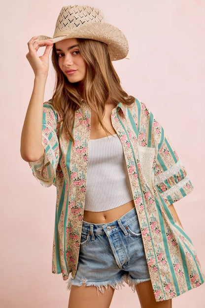 BiBi Eyelet Lace And Floral Mix And Match Shirt Top