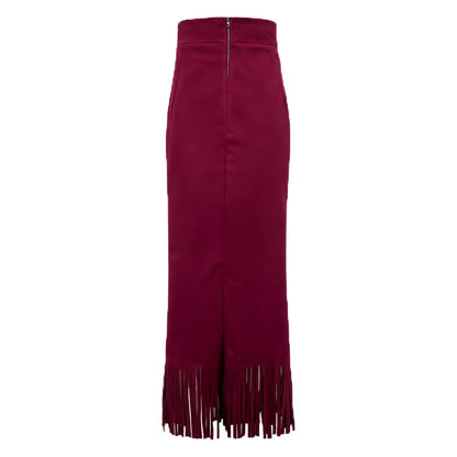 Women’s A-Line Fringe Hem Midi Skirt | Elegant Solid Color Versatile Skirt | Modern High-Waisted Casual Party Skirt | Trendy Fringed Hemline A-Line Bottoms | 2026 High-Sense Fashion Midi Skirt