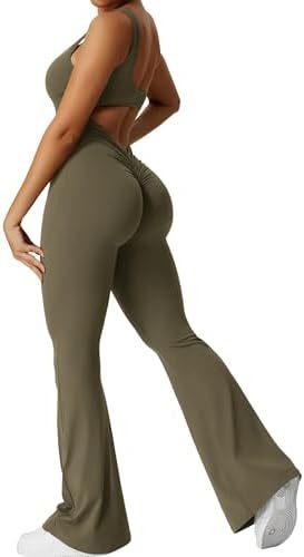 Women’s Sleeveless Flare Yoga Jumpsuit | Full-Body Fitness Bodysuit with Flared Legs | Elegant Backless Workout One-Piece | Trendy High-Stretch Athleisure Yoga Set | 2026 Modern Studio-to-Street Jumpsuit
