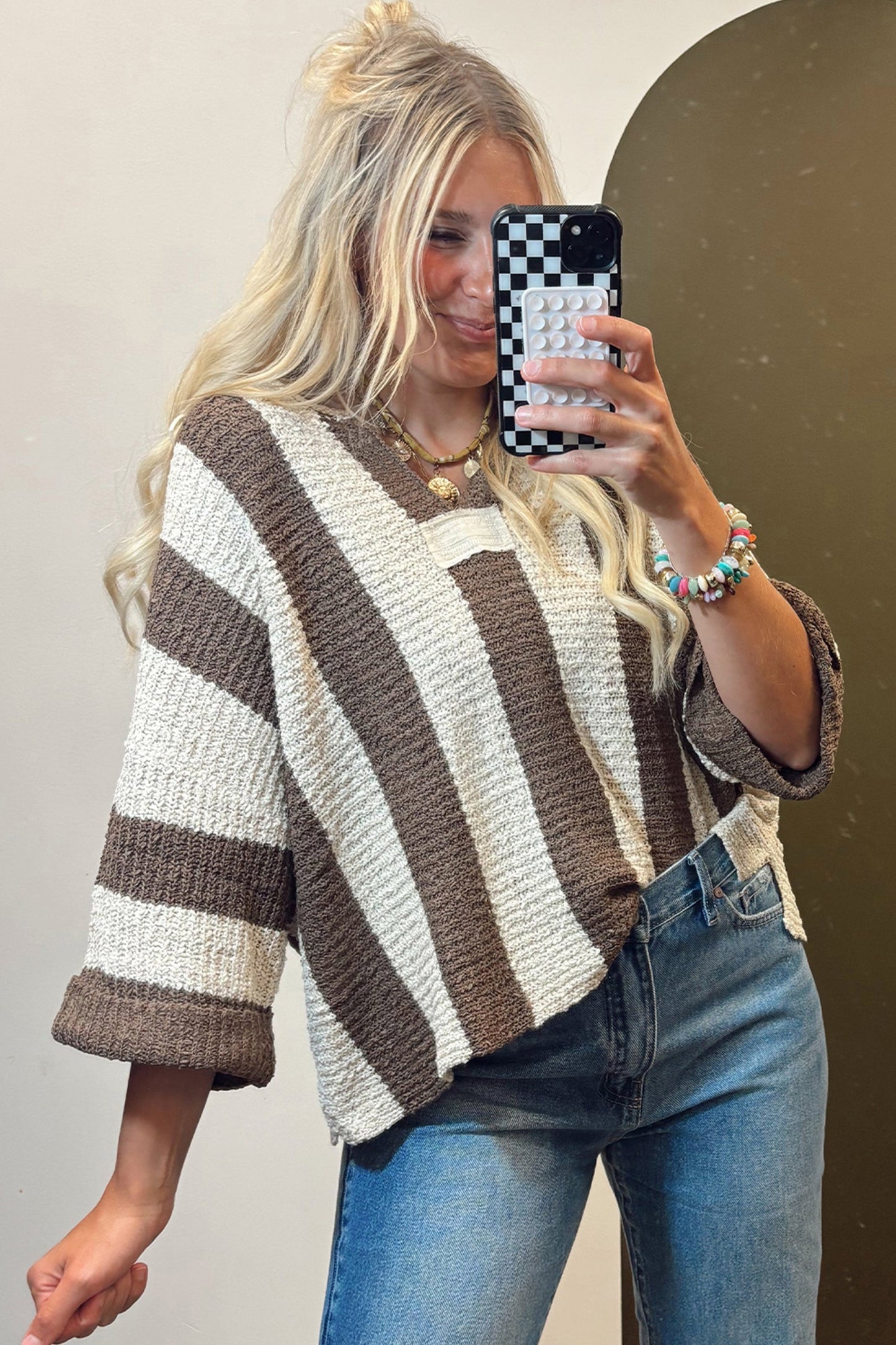 Threaded Pear Holland Colorblock Bracelet Sleeve Sweater