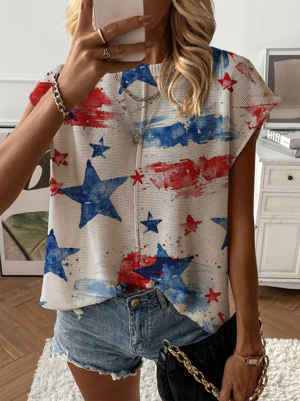 Women's Print Drop-Shoulder Knit Top
