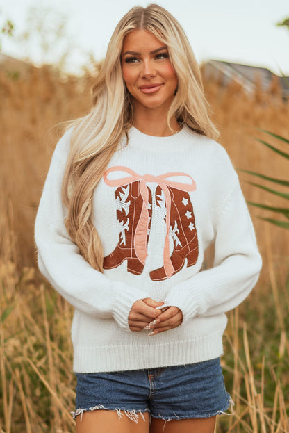 Threaded Pear Amanda Embroidered Bow Boots Sweater
