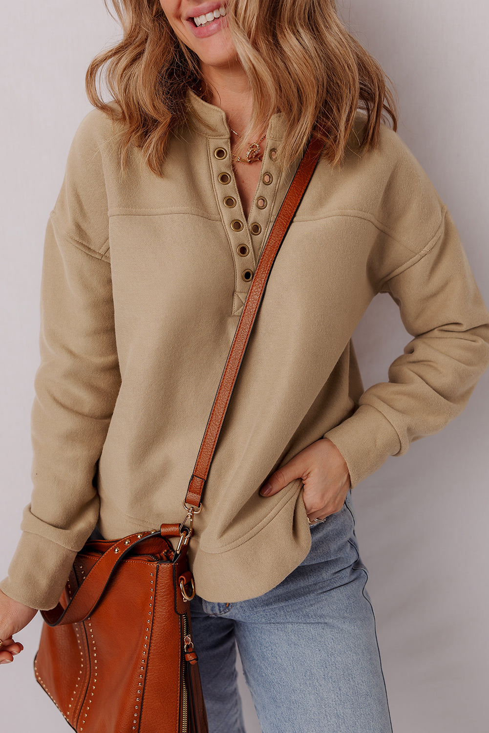 Threaded Pear Elina French Grommet Detail Sweatshirt