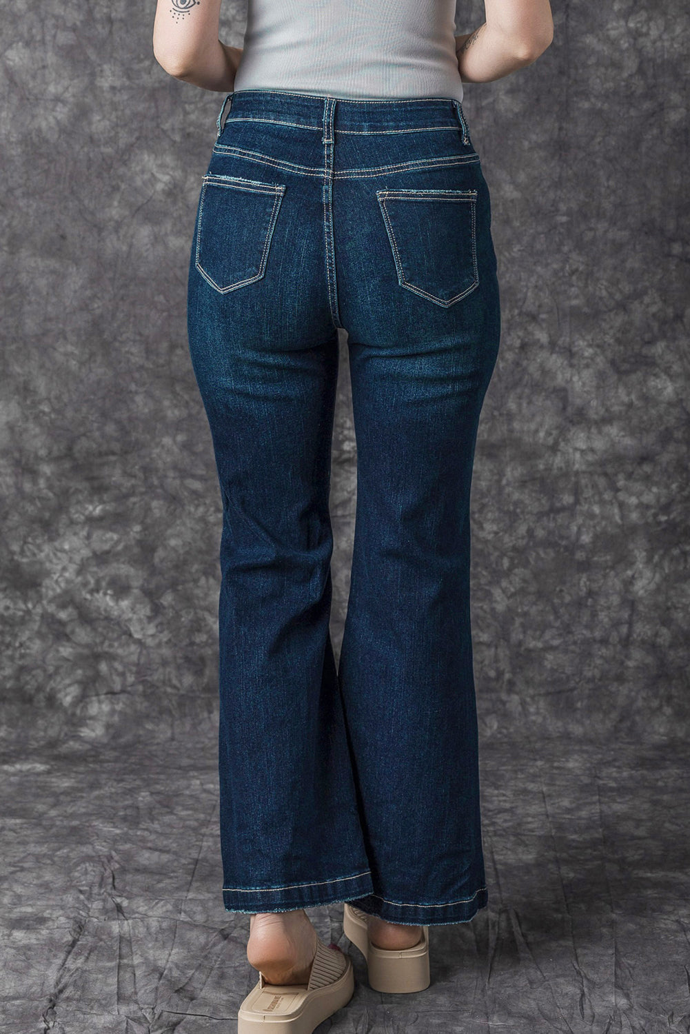 Threaded Pear Khloe High Rise Ripped Bell Bottom Jeans