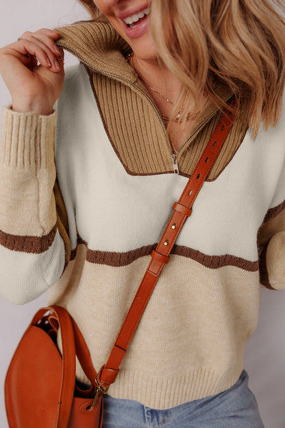 Threaded Pear Guinevere Zipped Collared Pullover Sweater