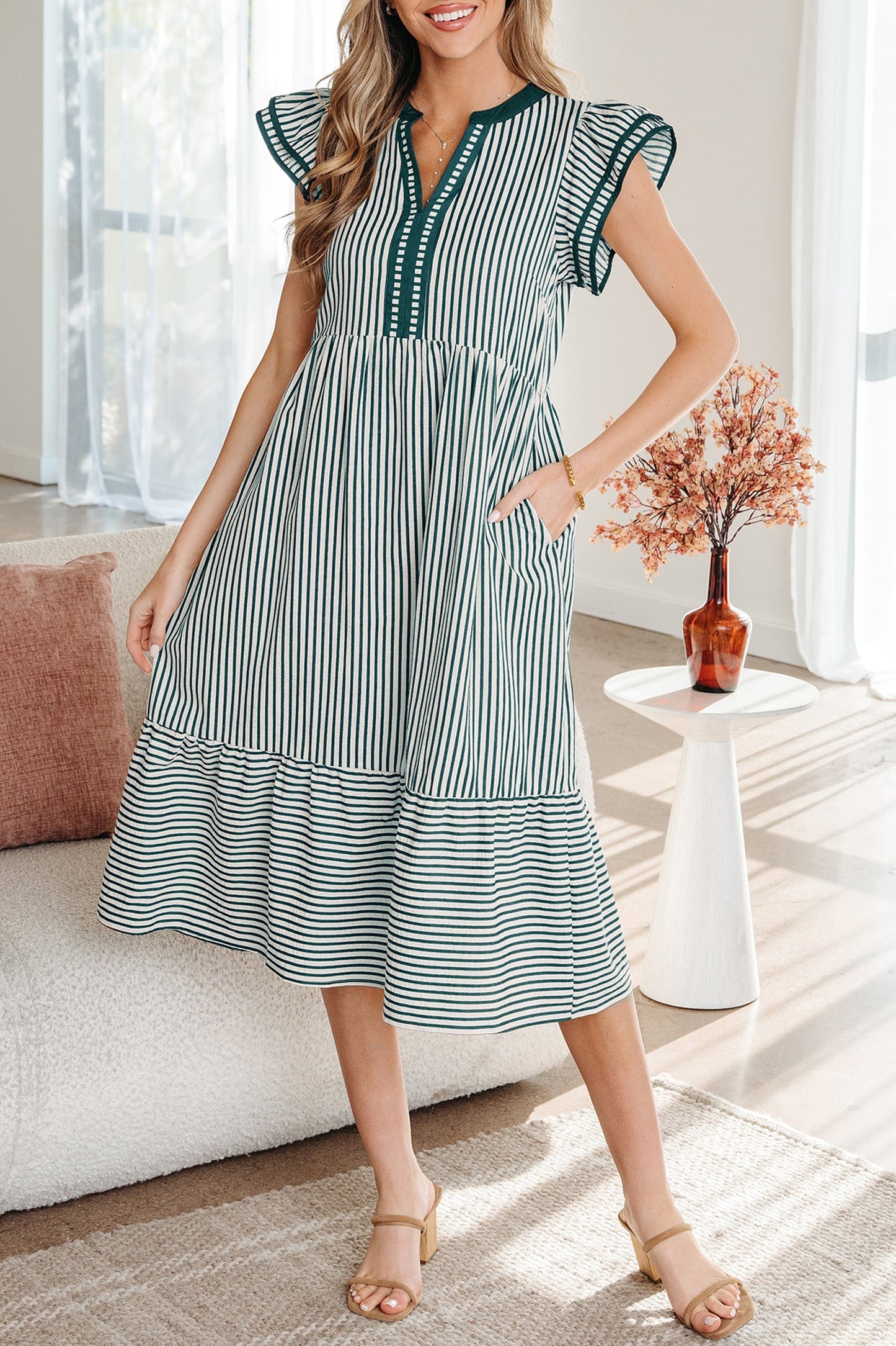 Threaded Pear Ophelia Contrast Trim Midi Dress