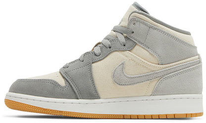 Air Jordan Grade School Retro 1 Mid Se 'Coconut Milk Particle Grey' Gs Sneakers