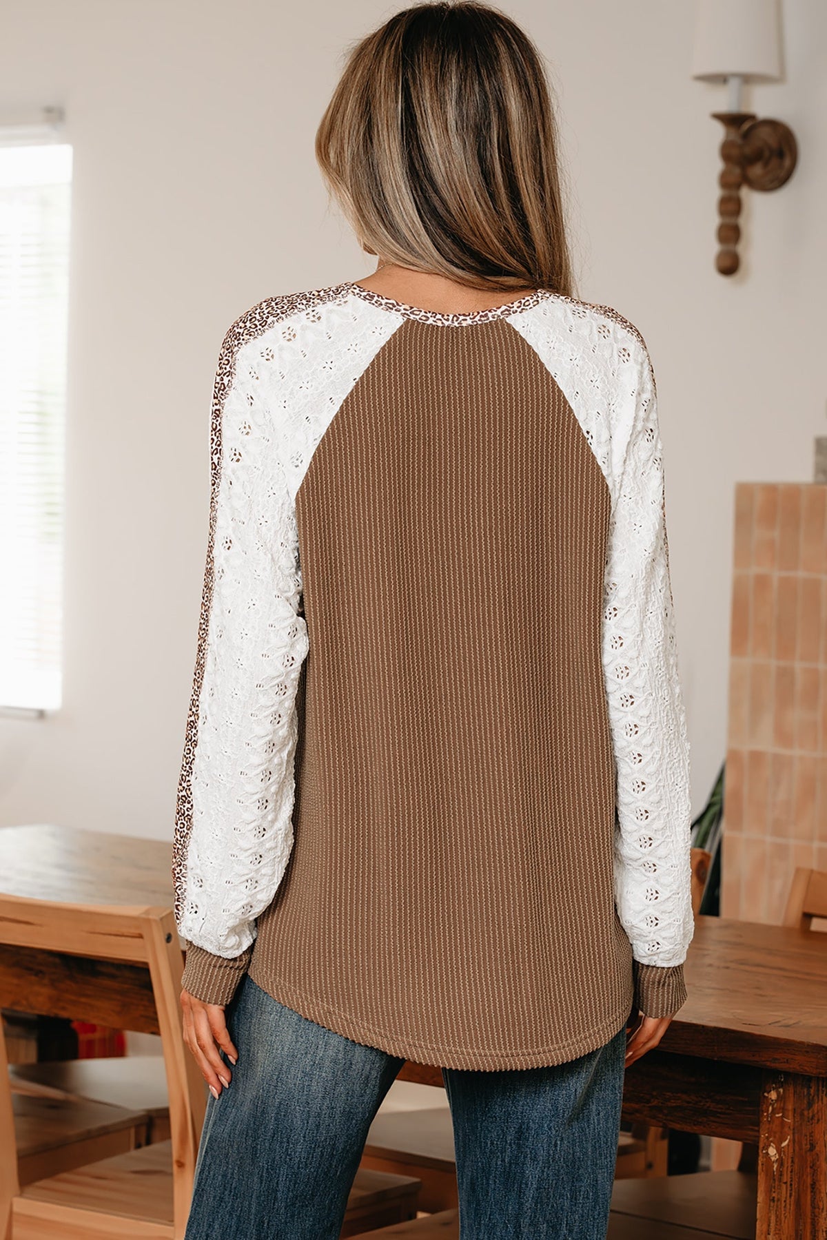 Threaded Pear Isabella Lace Contrast Patchwork Long Sleeve Top
