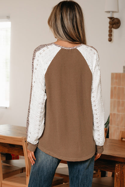 Threaded Pear Isabella Lace Contrast Patchwork Long Sleeve Top