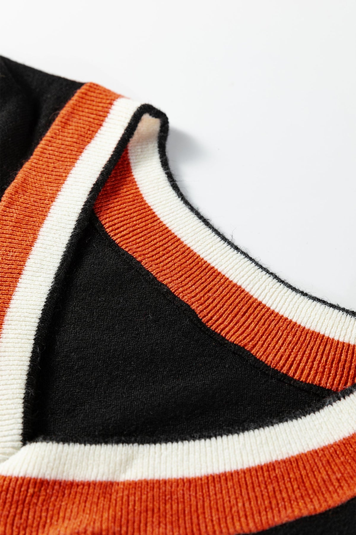 Threaded Pear Scarlett Striped Trim Varsity Sweater
