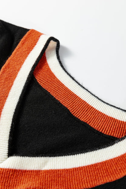 Threaded Pear Scarlett Striped Trim Varsity Sweater