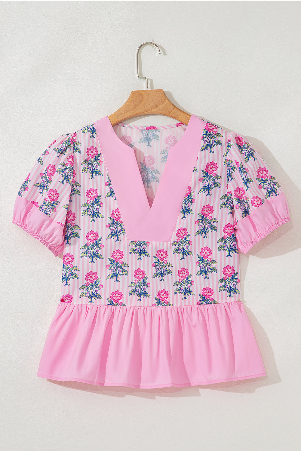 Threaded Pear Theodora Patchwork Ruffle Hem Blouse