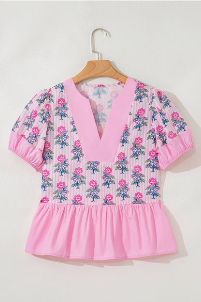 Threaded Pear Theodora Patchwork Ruffle Hem Blouse