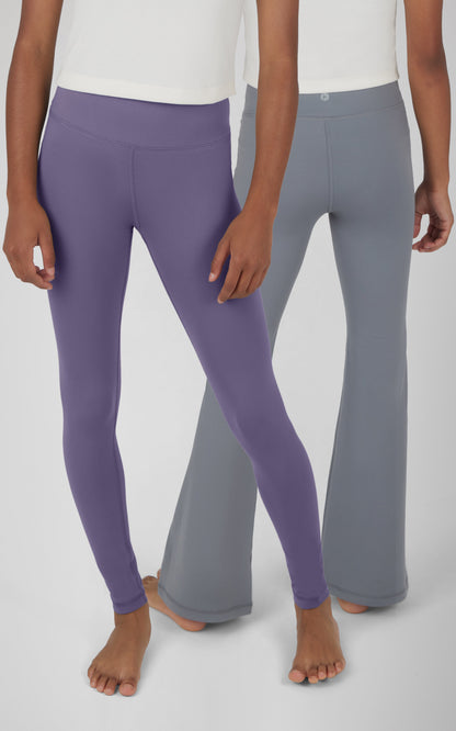 90 Degree by Reflex Girls 2 Pack Interlock Everyday Full Length Legging and Everyday Interlock High Waist Flared Pant