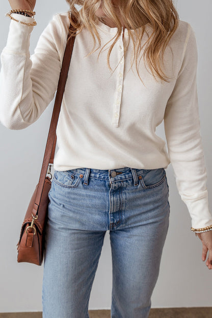 Threaded Pear Teresa Color Waffle Half Long Sleeve Top