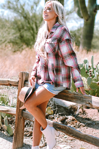 Threaded Pear Harper Plaid Flap Up Shacket