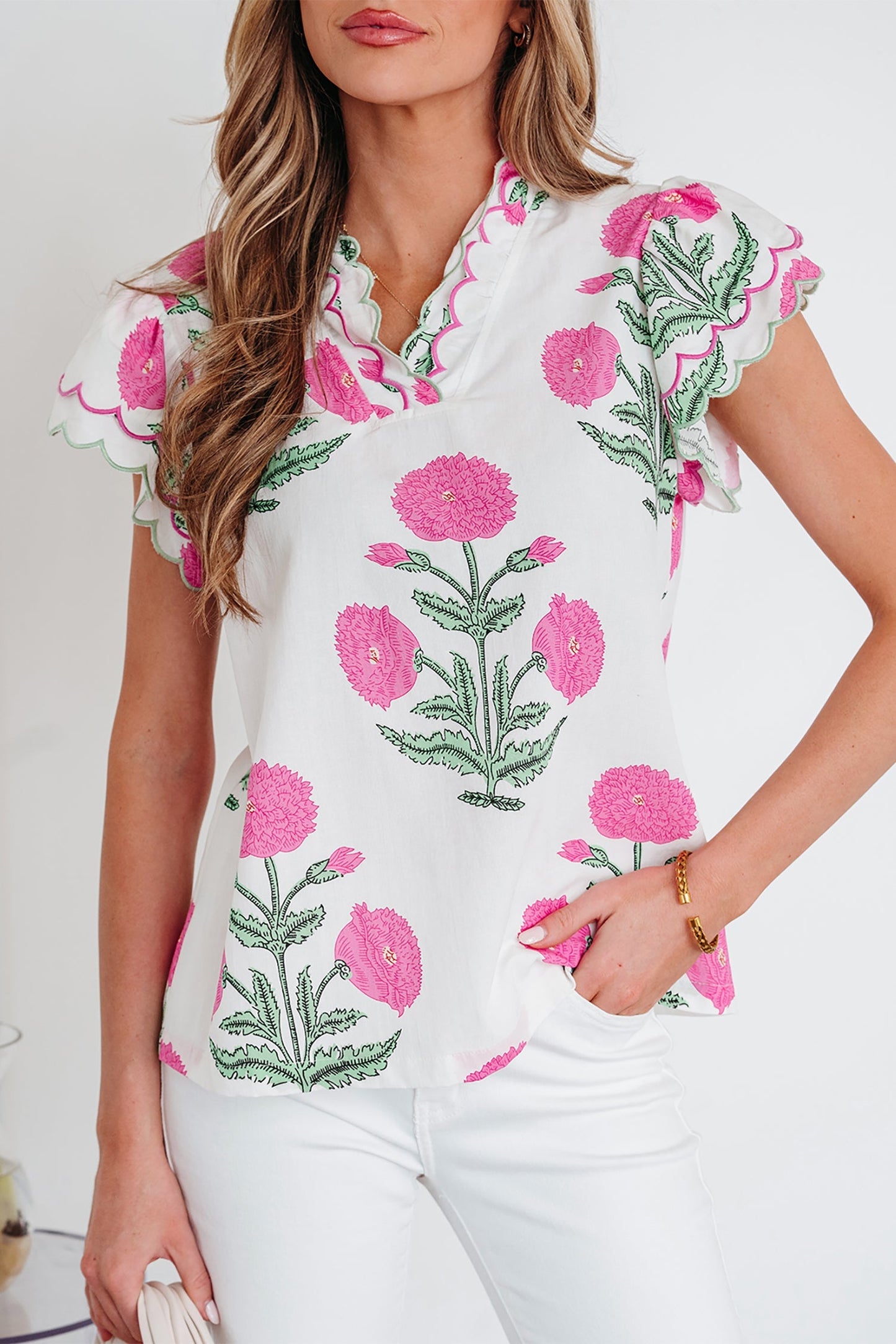 Threaded Pear Mariah Detail Short Sleeve Blouse