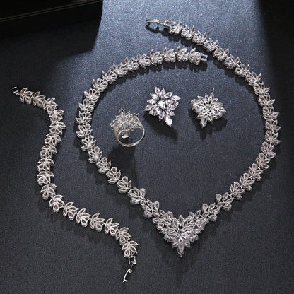 Handcrafted Zircon Jewelry Set | High-Sense Copper Base Luxury Necklace & Earrings | Trendy Minimalist Dazzling Party Wear | Luxury-Label Statuesque Radiant Accessory | 2026 High-Fashion Emerald-Luxe Essential