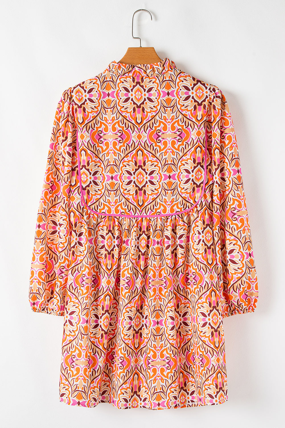 Threaded Pear Aisha Long Sleeve Tied Neckline Mini Dress
