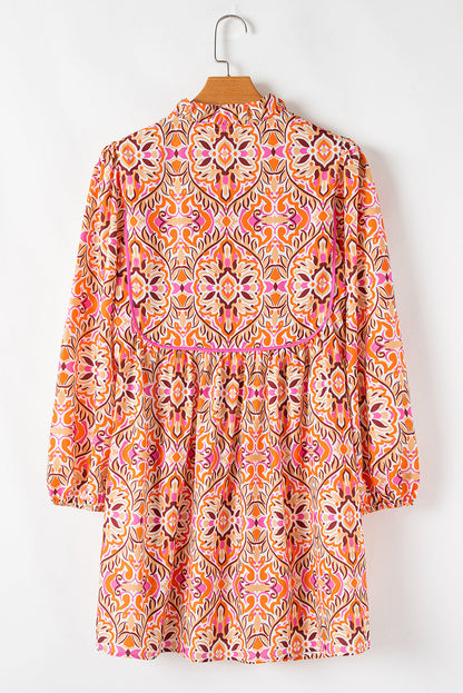 Threaded Pear Aisha Long Sleeve Tied Neckline Mini Dress