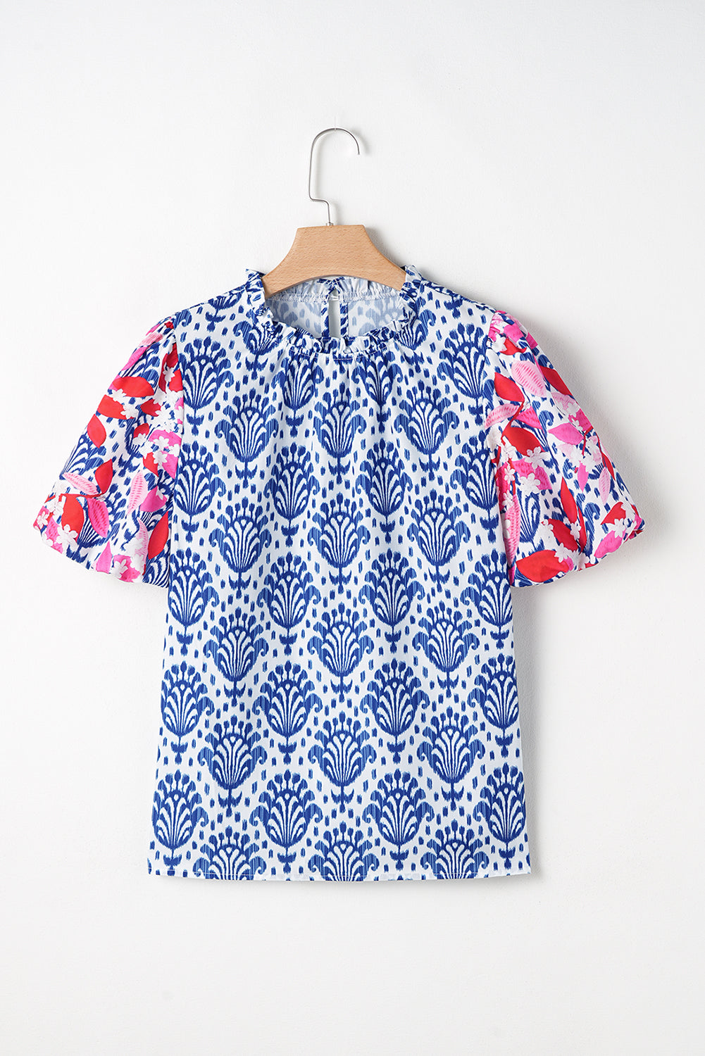 Threaded Pear Julieta Floral Puff Sleeve Frilled Neck Blouse