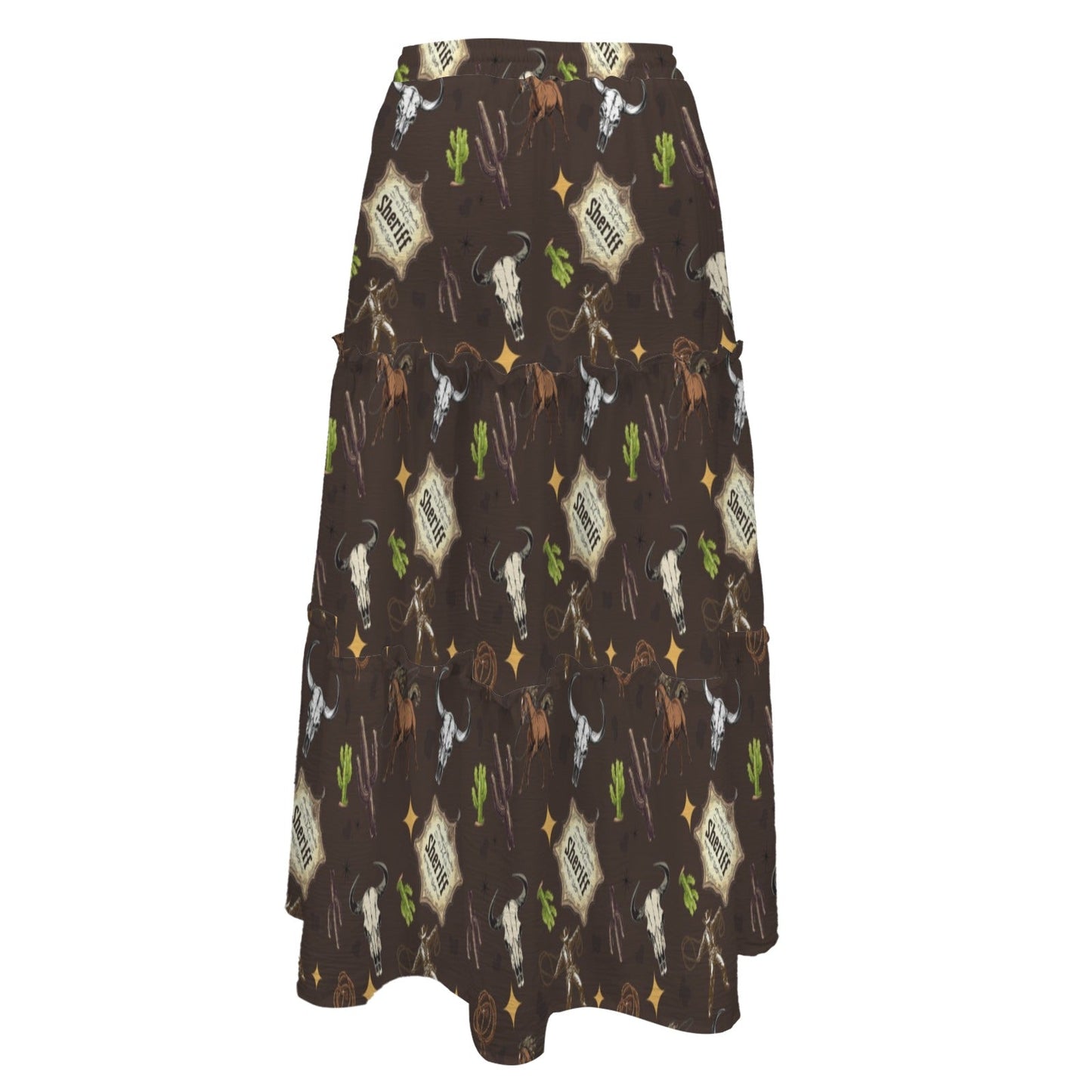 Baha Ranch Western Symbols Tiered Prairie Maxi Skirt