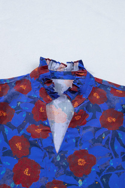 Threaded Pear Maeve Sleeve Frilled Floral Blouse