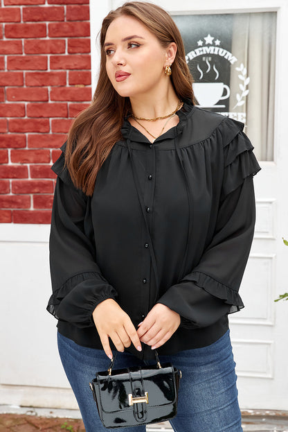 Threaded Pear Jaycee Sleeve Chiffon Elegant PLUS Shirt