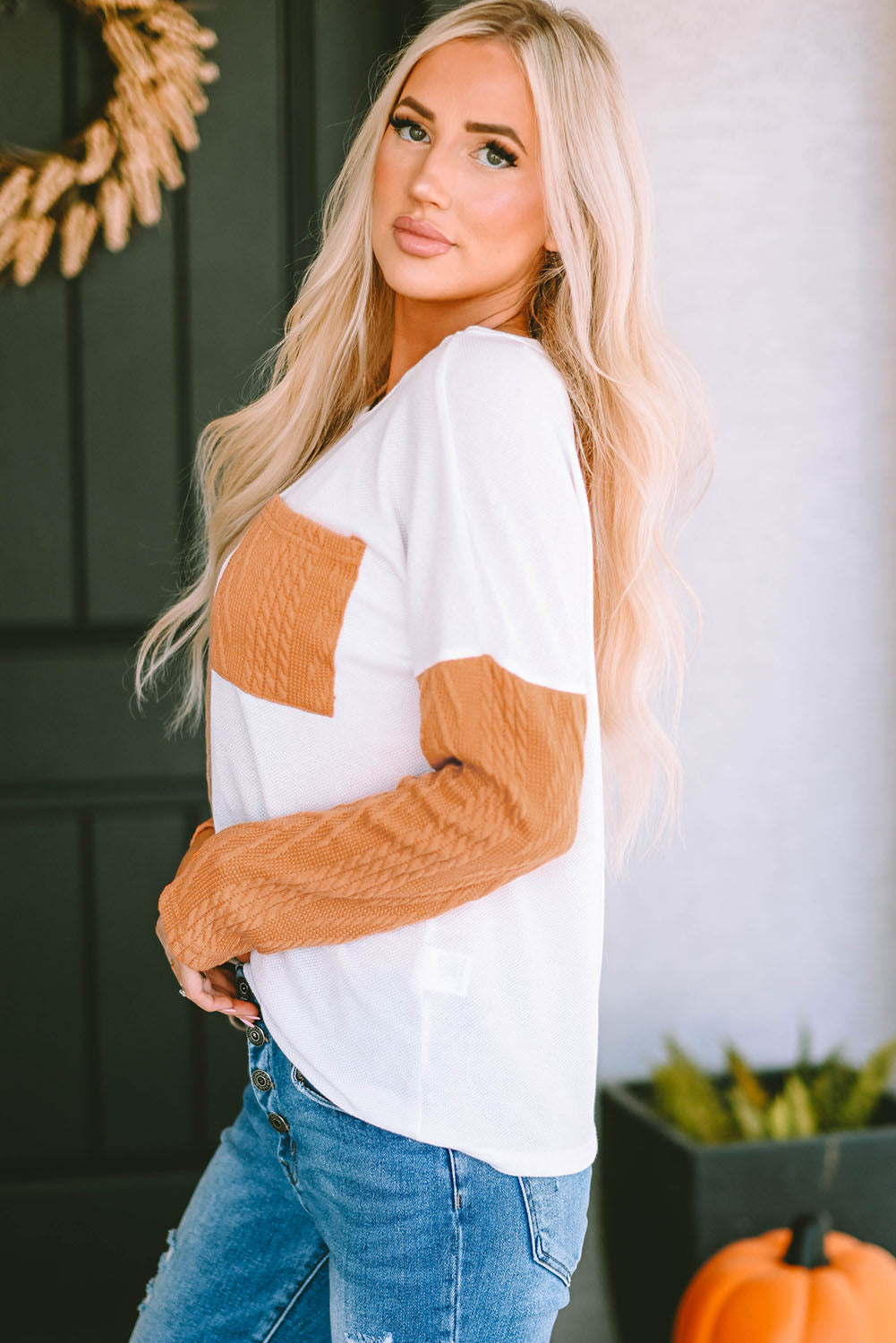Threaded Pear Emily Textured Knit top Long Sleeve Top