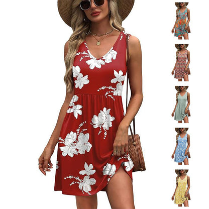 Women's Floral V-Neck Sleeveless Mini Dress